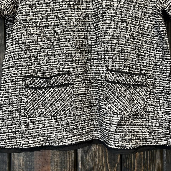 Anthropologie Postmark Boucle Top S Black White Pockets Boho Lined Collar Tweed - Picture 3 of 8